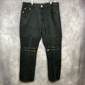 Demolition Denim Jeans Mens 38x32 Fits(36x29) Black Knee Zippers Punk Urban